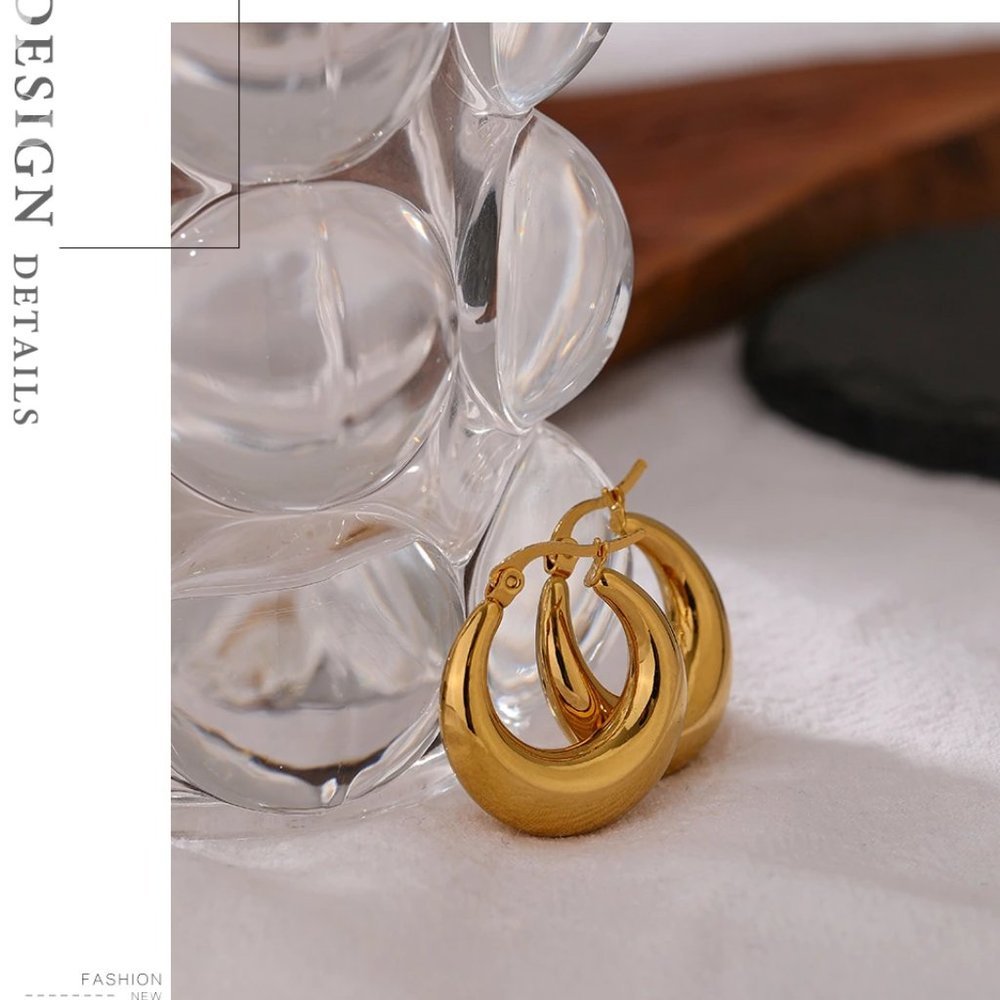 New 18K Gold Plated Round Hoop Earrings 9a - Picture 6 of 7